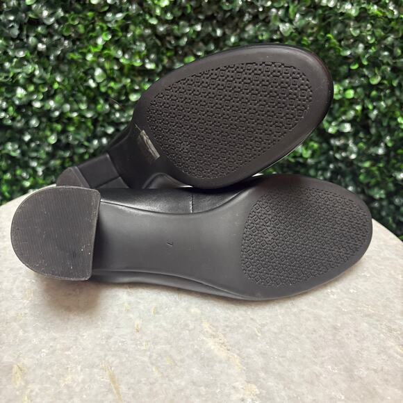 Tory Burch Chelsea pumps low block heel gold hardware black leather size 7 - Picture 8 of 10